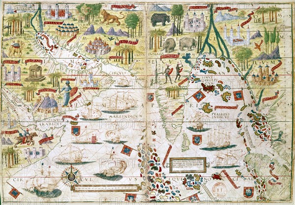 16th century Portugese map of the Indian Ocean, Persian Gulf, India and North Africa