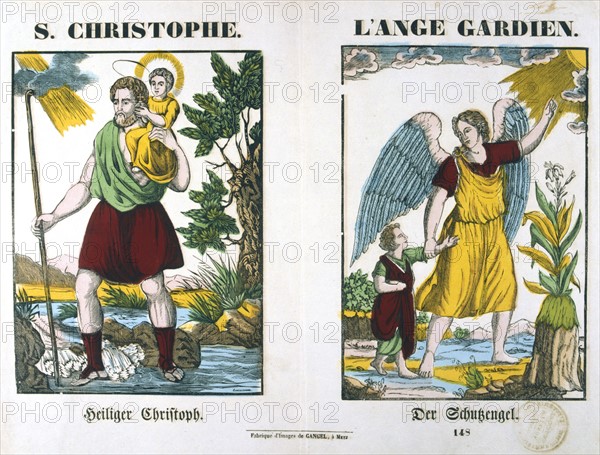 St Christopher, the legendary giant, carrying Christ across the river