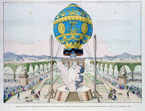 Ascent in captive hot air balloon made by Francois Pilatre de Rozier