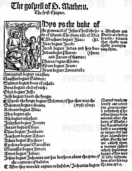 First page of St Matthew's Gospel from William Tyndale's
