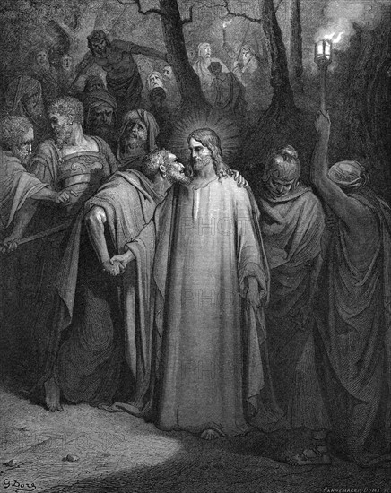 Judas betraying Christ with a kiss