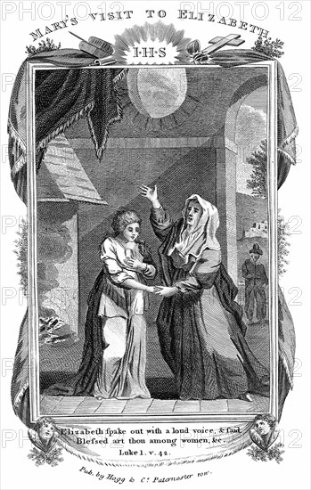 Virgin Mary  visiting her cousin Elizabeth who calls out "Blessed art thou among women" on learning that Mary is pregnant with the son of God