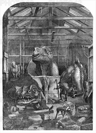 The 'Extinct Animals' model room at Crystal Palace, Sydenham