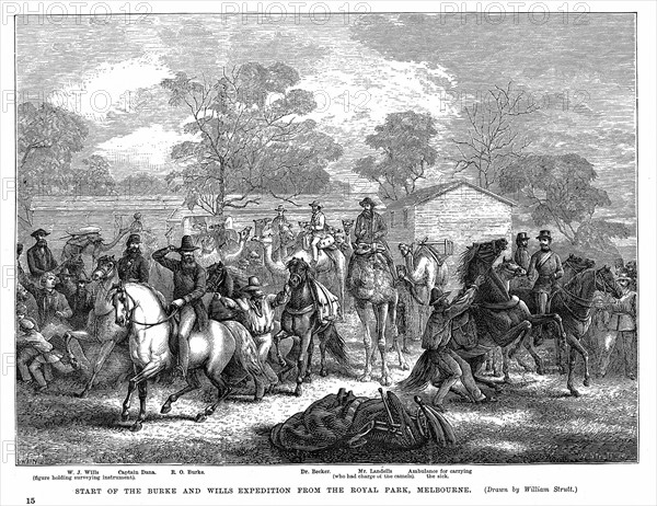 Burke and Wills Expedition setting out from Royal Park, Melbourne, to explore the interior of Australia - 20 August 1860