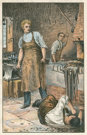 Joe Gargery, the gentle giant, provoked to violence in his smithy