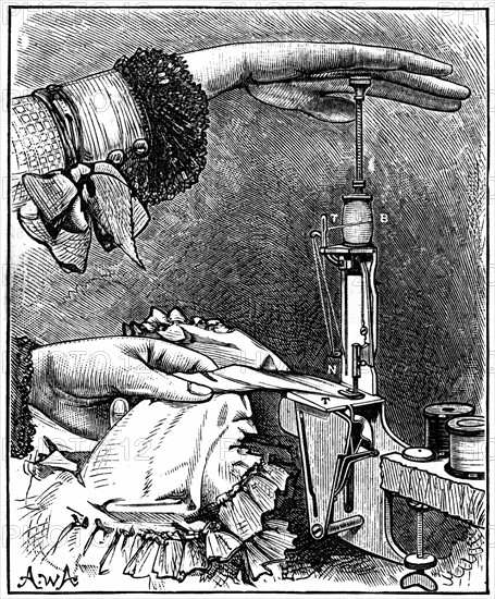 Lockstitch sewing machine, eight inches long x 2 inches wide, weighing only 8 oz, patented Berlin 1881