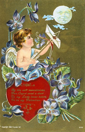Cupid shooting an arrow carrying a love letter