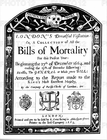 Title page of mortality bill for London for 1664-1665
