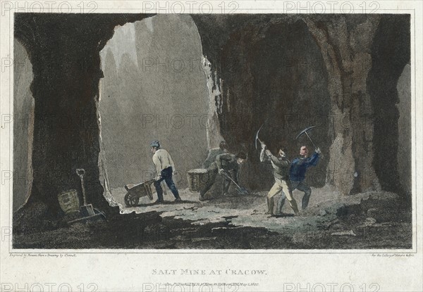 Rock Salt: Miners at work in salt mine near Cracow, Poland