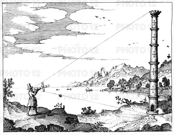 Using a cross-staff to measure the height of a tower