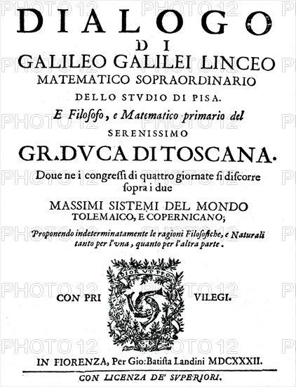 Title page of  Galileo "Dialogo sopra i due Massimi Sistemi del Mondo"