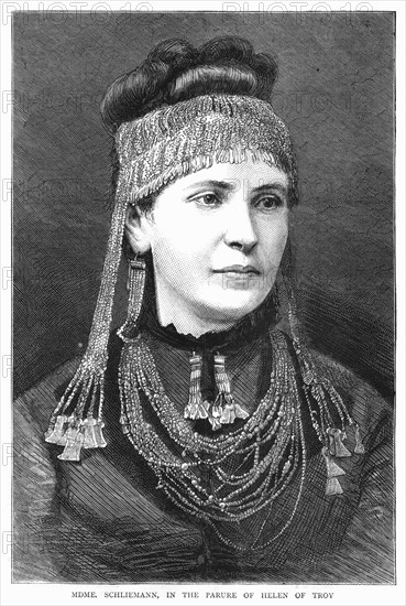 Madame Schliemann wearing jewellery excavated by her husband at Mycenae