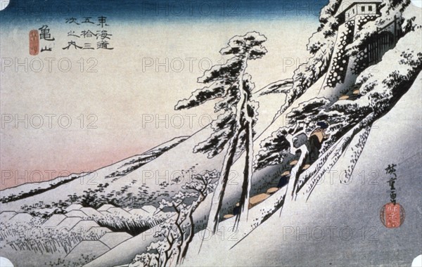 Hiroshige, Matin clair d'hiver à Kameyama