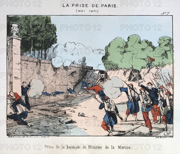 Illustration showing an attack on a barricate during the Paris commune