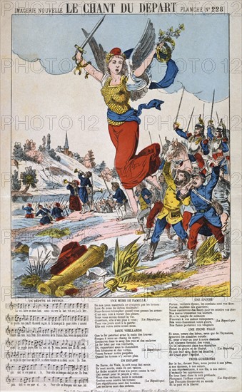 Illustration showing a war song from the Franco Prussian War