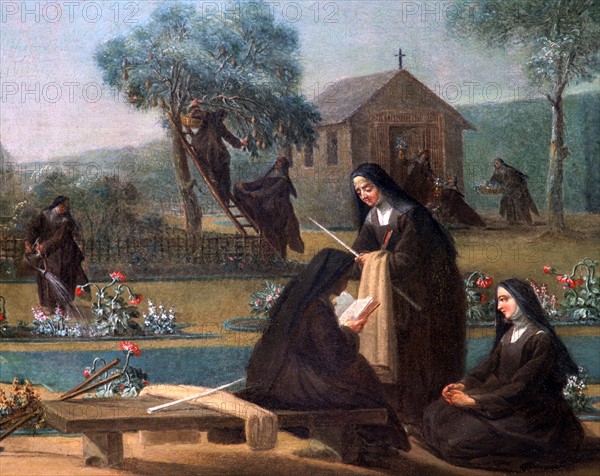 Nuns working in the garden', Detail, 19th Century