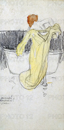 Kirchner, Red-headed Woman with a Yellow Dressing Gown in the Bathroom