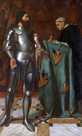 Knight dictating a letter to a Monk', 1865
