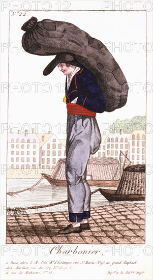 Paris Coalman, with barge on the Seine in background