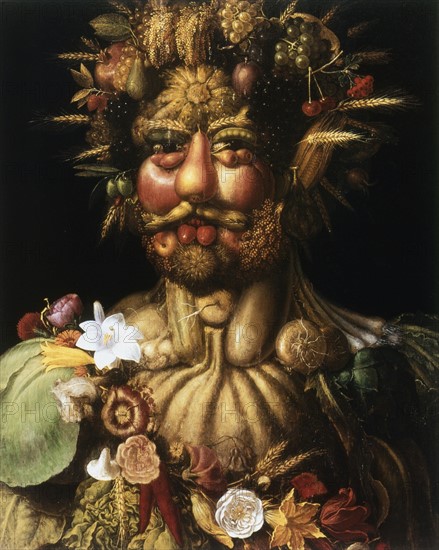 ' Vertumnus - Rudolf II' (c1590), showing Rudolph II (1552-1612), Holy Roman Emperor from 1576, as Vertumnus, ancient Roman god of seasons who presided over gardens and orchards.  Giuseppe Arcimboldo (c1530-93) Italian painter. Oil on canvas. Stoklosters