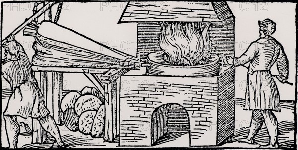 Soufflet apportant l'air nécessaire à un fourneau, utilisé pour l'affinage du cuivre