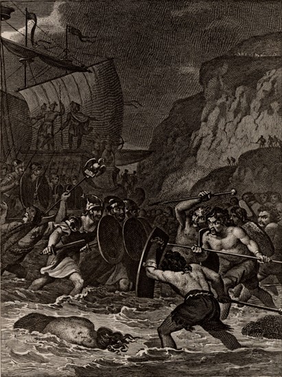 Les troupes romaines de Jules César envahissent la Bretagne
