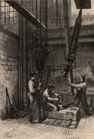 Extraction de charbon par forage, France, 1869