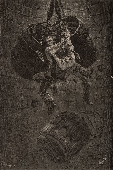 Collision de tonneaux à charbon dans le conduit d'une mine, 1869