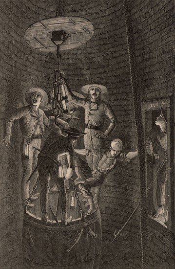 Descente dans la galerie d'une mine, 1869