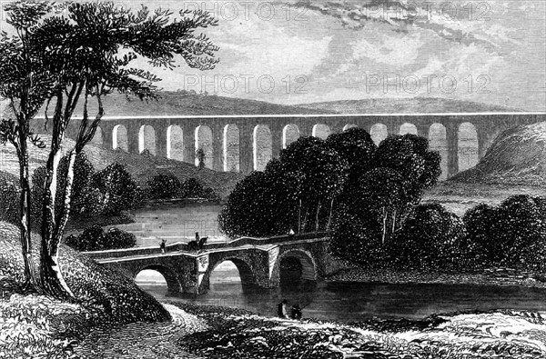 View of the Ellesmere Canal as it passes through the Vale of Llangollen, Wales