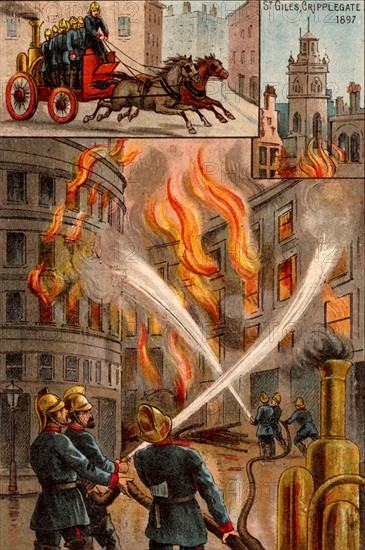 Men of the Metropolitan Fire Brigade fighting outbreak of fire in the City of London 19 November 1897