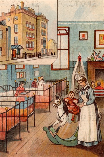 Borwick Ward for children under ten and, inset, Her Majesty's Hospital, Stepney Causeway, London