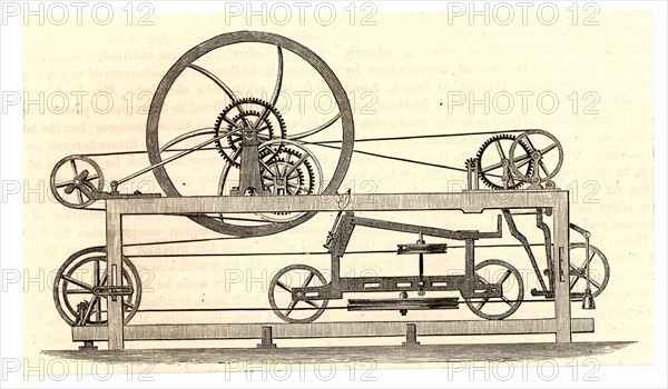 Side view of the spinning mule perfected in 1779 by Samuel Crompton