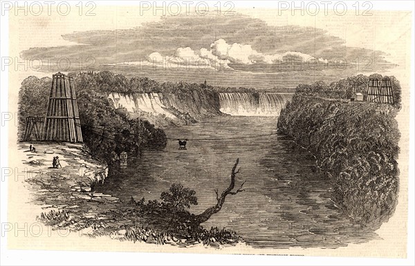 Construction of a suspension bridge at the Niagara Falls