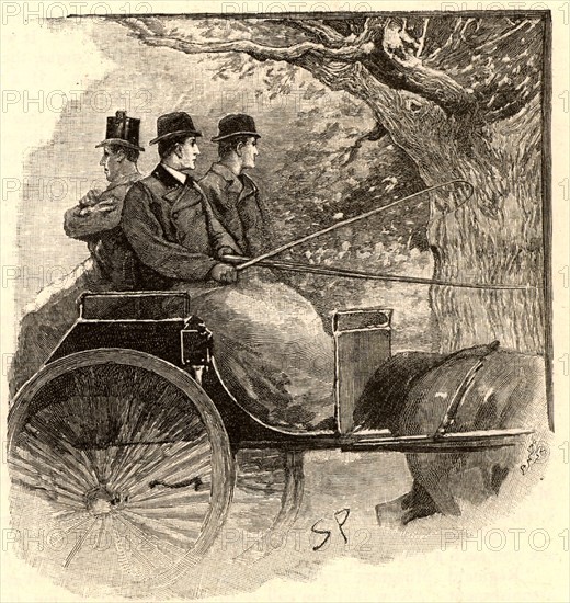 The Adventure of the Musgrave Ritual'. Holmes, right, observing the ancient oak tree that is part of the key to solving the mystery of the disappearance of the Musgrave's butler.  From "The Adventures of Sherlock Holmes" by Conan Doyle from "The Strand Magazine" (London, 1893). Illustration by Sidney E Paget, the first artist to draw Sherlock Holmes.  Engraving.