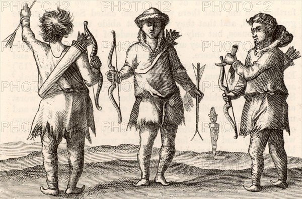 Samoyed archers in clothes made of animal skins