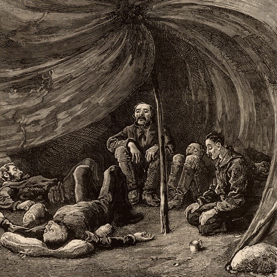 The scene inside Lieutenant Greely's tent