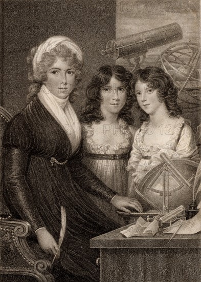 Mrs Bryan and Children' Stipple engraving