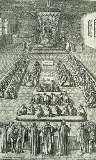 The House of Commons presenting their Speaker to Elizabeth I
