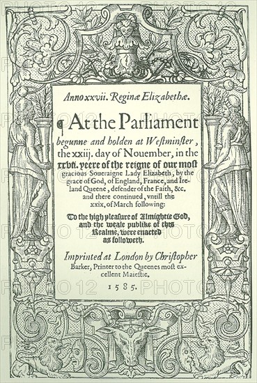 Title page of Acts of Parliament for 1585
