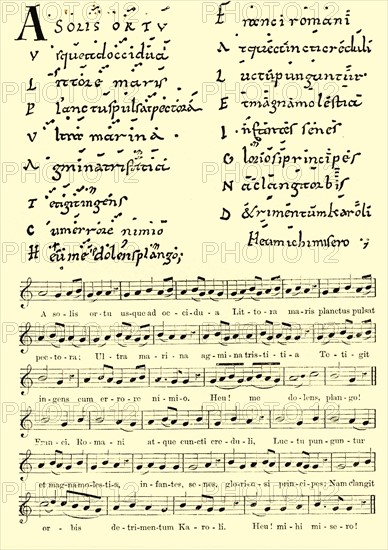 Musical Notation: Lament written on the death of Charlemagne in 814