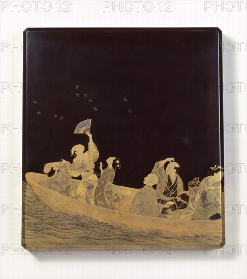 Group of men and women in a boat watching a flight of butterflies