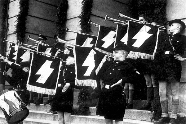 Hitler Youth in front of the Town Hall in Tomaszow, Poland, May 1941