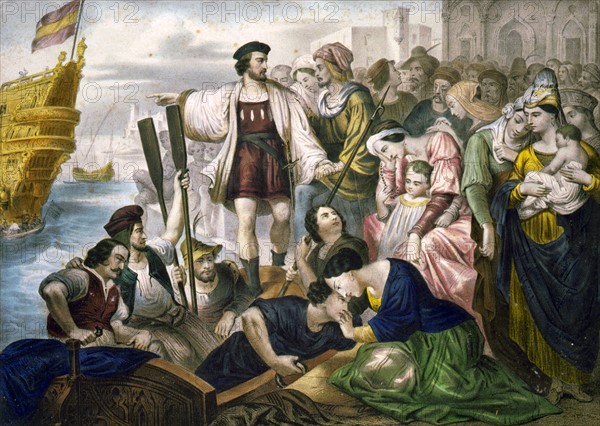 Christophe Colomb sur le point d'embarquer pour le Nouveau Monde