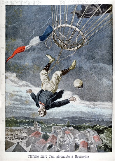 A French aeronaut falling from a balloon