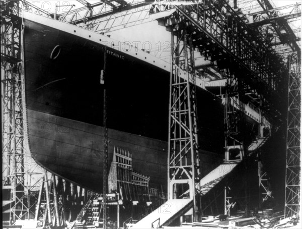 The Titanic, White Star, Liner on the stocks in Harland & Wolff's shipyard, 1911