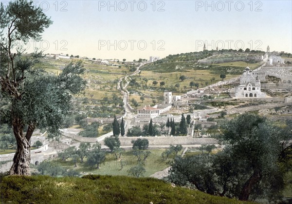 General view of the Mount of Olives and Gethsemane, Jerusalem, Palestine, c1890-c1900.  At this date Jerusalem was still part of the Ottoman empire.  Photochrome.