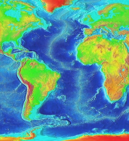 Satellite thermographic image of the Atlantic Ocean showing coldest areas in Arctic