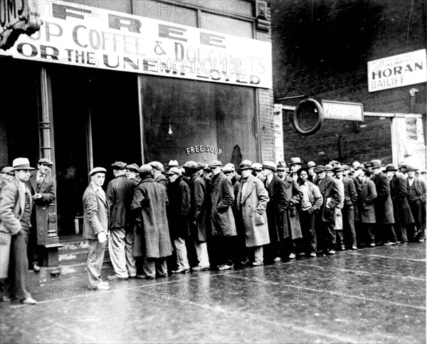 Unemployed men queuing
