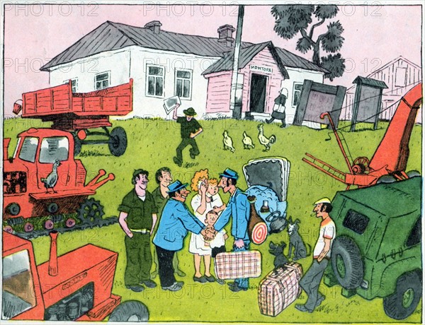 Soviet Russian cartoon satire on state farming